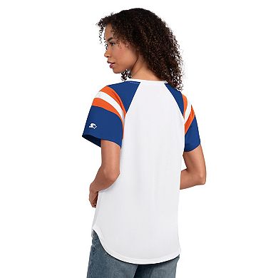 Women's Starter White New York Mets Game On Notch Neck Raglan T-Shirt