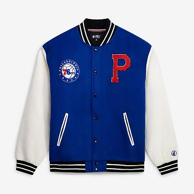 Unisex FISLL Blue/Cream Philadelphia 76ers Full-Snap Varsity Jacket