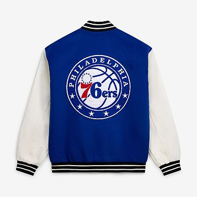 Unisex FISLL Blue/Cream Philadelphia 76ers Full-Snap Varsity Jacket