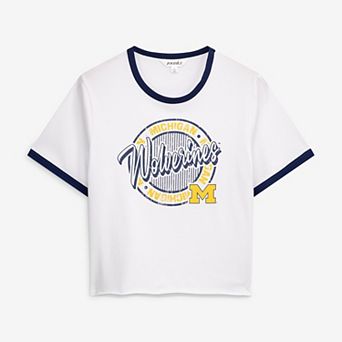 Women's ZooZatz White Michigan Wolverines Retro Ringer Tri-Blend T-Shirt