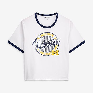 Women's ZooZatz White Michigan Wolverines Retro Ringer Tri-Blend T-Shirt