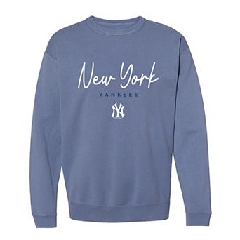 Women's Soft as a Grape Navy New York Yankees Pigment Dye Crewneck Sweatshirt