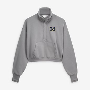 Women's ZooZatz Gray Michigan Wolverines Cropped Powerhouse Half-Snap Sweatshirt