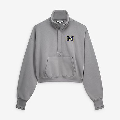 Women's ZooZatz Gray Michigan Wolverines Cropped Powerhouse Half-Snap Sweatshirt