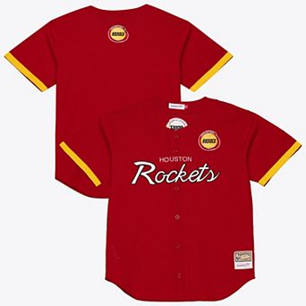 Men's Mitchell & Ness Red Houston Rockets Hardwood Classics Head Coach Mesh Full-Button Fashion Jersey