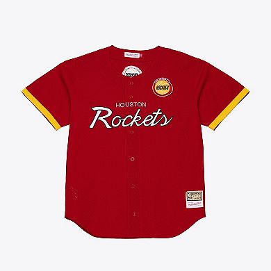 Men's Mitchell & Ness Red Houston Rockets Hardwood Classics Head Coach Mesh Full-Button Fashion Jersey