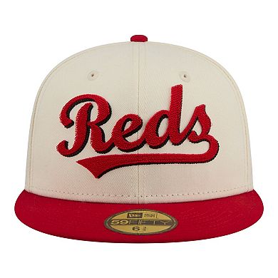 Men's New Era Cream Cincinnati Reds Two-Tone Stitch 59FIFTY Fitted Hat