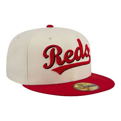 Men's New Era Cream Cincinnati Reds Two-Tone Stitch 59FIFTY Fitted Hat