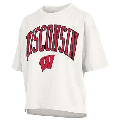 Women's Pressbox White Wisconsin Badgers Plus Size Nelson Motley Crew Oversized Slub T-Shirt