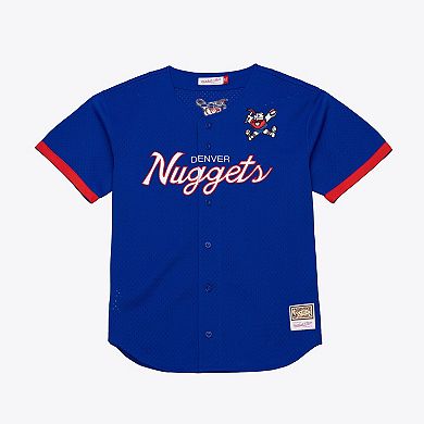 Men's Mitchell & Ness Royal Denver Nuggets Hardwood Classics Head Coach Mesh Full-Button Fashion Jersey