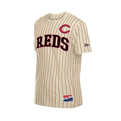 Men's New Era Cream Cincinnati Reds Throwback Meshback Pinstripe T-Shirt