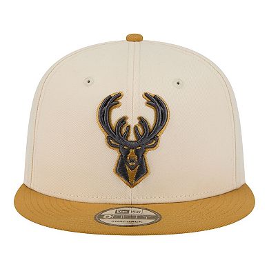 Men's New Era Cream/Tan Milwaukee Bucks Two-Tone Color Pack 9FIFTY Snapback Hat