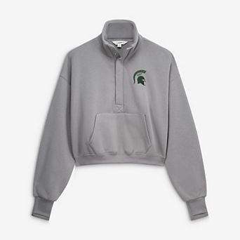 Women's ZooZatz Gray Michigan State Spartans Cropped Powerhouse Half-Snap Sweatshirt