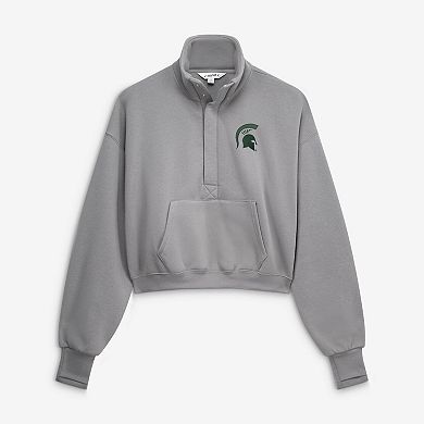 Women's ZooZatz Gray Michigan State Spartans Cropped Powerhouse Half-Snap Sweatshirt