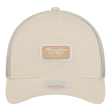 Women's New Era Light Beige Houston Astros Tonal Patch 9FORTY M-Crown A-Frame Trucker Adjustable Hat