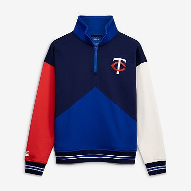Women's Terez Navy Minnesota Twins Colorblock Quarter-Zip Pullover