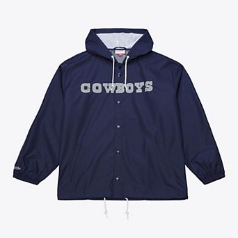 Men's Mitchell & Ness Navy Dallas Cowboys Full-Snap Hooded Coaches Jacket