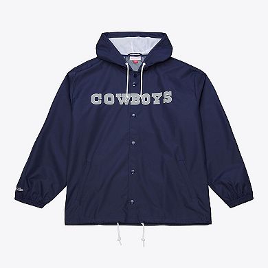 Men's Mitchell & Ness Navy Dallas Cowboys Full-Snap Hooded Coaches Jacket