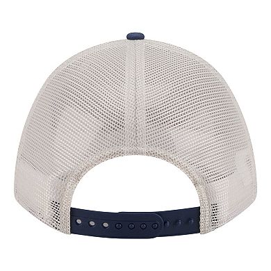 Men's New Era Light Beige/Navy Boston Red Sox Frayed M-Crown A-Frame 9FORTY Trucker Adjustable Hat