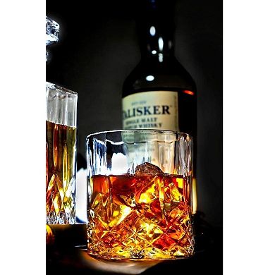 25 oz Square Pattern Glass Whiskey Decanter Set with Stopper - Includes 6 Glasses (7.4 oz)