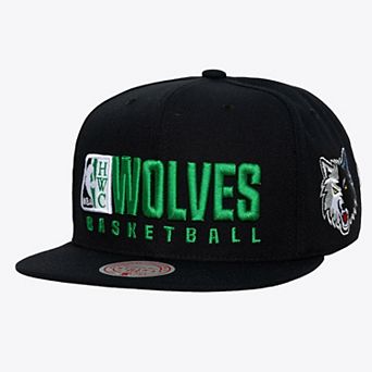 Men's Mitchell & Ness Black Minnesota Timberwolves Hardwood Classics Old School Stacked Text Snapback Hat