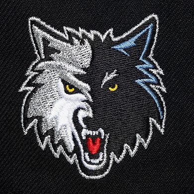 Men's Mitchell & Ness Black Minnesota Timberwolves Hardwood Classics Old School Stacked Text Snapback Hat