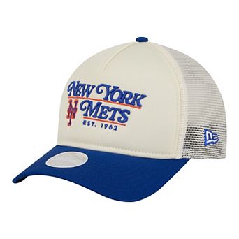 Women's New Era Light Beige/Royal New York Mets Retro 9FORTY M-Crown A-Frame Trucker Adjustable Hat