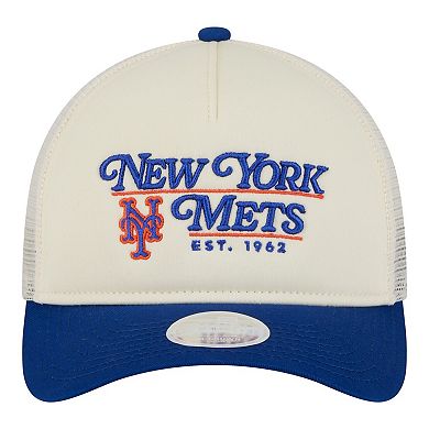 Women's New Era Light Beige/Royal New York Mets Retro 9FORTY M-Crown A-Frame Trucker Adjustable Hat