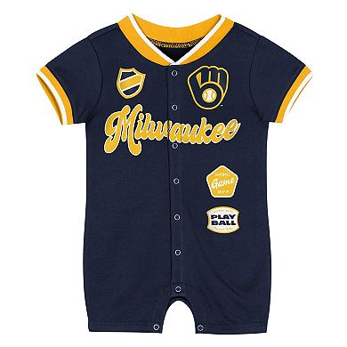 Newborn Outerstuff Navy Milwaukee Brewers Pinch Coverall