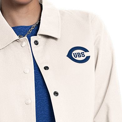 Women's Starter Cream Chicago Cubs Cooperstown First Down Full-Snap Coaches Jacket