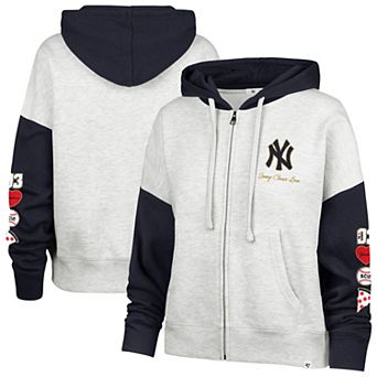 Women's '47 x Stoney Clover Lane Heather Gray/Navy New York Yankees Color Block Full-Zip Hoodie