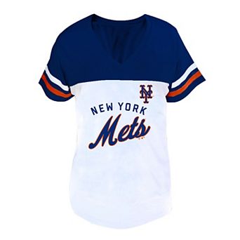 Women's Profile White/Royal New York Mets Plus Size Two-Stripe V-Neck T-Shirt