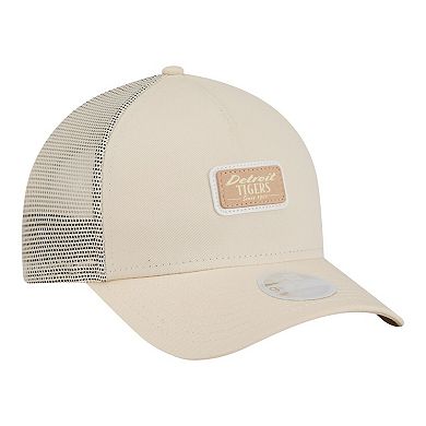 Women's New Era Light Beige Detroit Tigers Tonal Patch 9FORTY M-Crown A-Frame Trucker Adjustable Hat