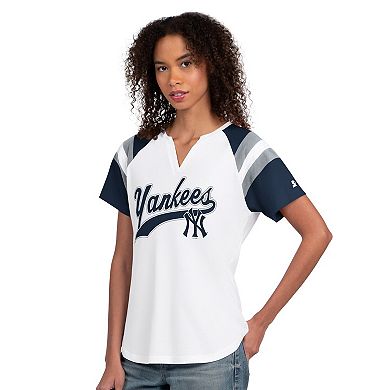 Women's Starter White New York Yankees Game On Notch Neck T-Shirt