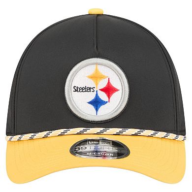 Men's Black/Gold Pittsburgh Steelers Rope M-Crown A-Frame 39THIRTY Flex Hat