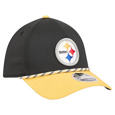 Men's Black/Gold Pittsburgh Steelers Rope M-Crown A-Frame 39THIRTY Flex Hat