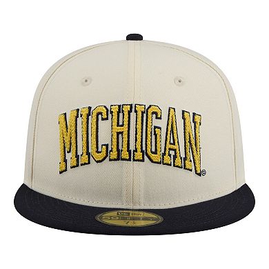 Men's New Era Cream/Navy Michigan Wolverines Two-Tone Script 59FIFTY Fitted Hat