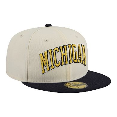 Men's New Era Cream/Navy Michigan Wolverines Two-Tone Script 59FIFTY Fitted Hat