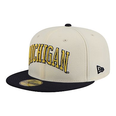 Men's New Era Cream/Navy Michigan Wolverines Two-Tone Script 59FIFTY Fitted Hat