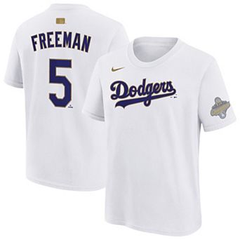 Youth Nike Freddie Freeman White Los Angeles Dodgers 2026 Gold Collection Name & Number T-Shirt