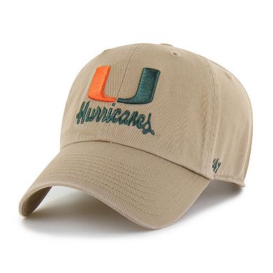 Men's '47 Khaki Miami Hurricanes Vault Clean Up Adjustable Hat