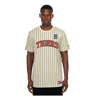 Men's New Era Cream Detroit Tigers Throwback Meshback Pinstripe T-Shirt