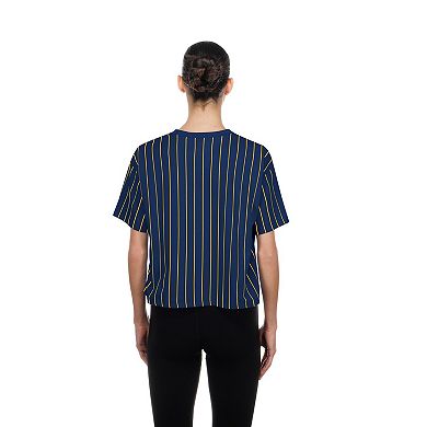 Women's New Era Navy Milwaukee Brewers Throwback Meshback Pinstripe Boxy T-Shirt