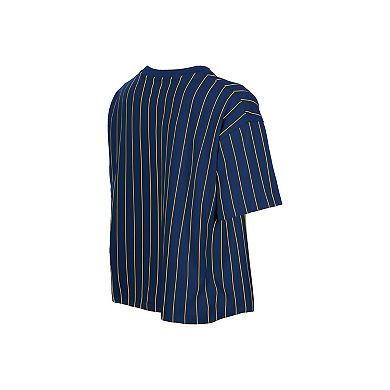 Women's New Era Navy Milwaukee Brewers Throwback Meshback Pinstripe Boxy T-Shirt
