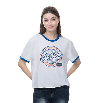 Women's ZooZatz White Florida Gators Retro Ringer Tri-Blend T-Shirt