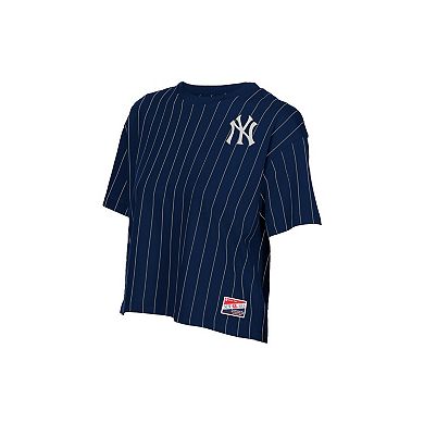 Women's New Era Navy New York Yankees Throwback Meshback Pinstripe Boxy T-Shirt