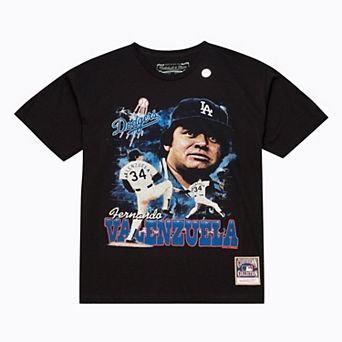 Men's Mitchell & Ness Fernando Valenzuela Black Los Angeles Dodgers Legendary Collage Player T-Shirt
