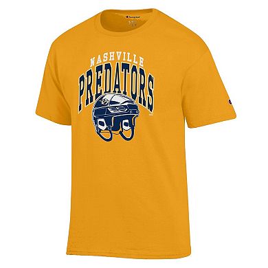 Men's Champion Gold Nashville Predators Helmet T-Shirt