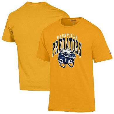Men's Champion Gold Nashville Predators Helmet T-Shirt