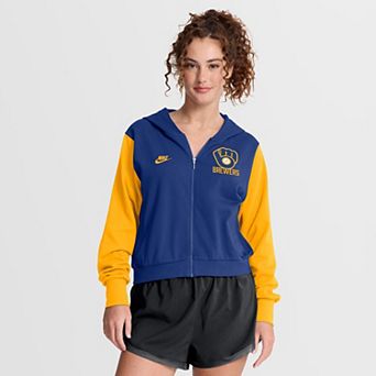 Women's Nike Royal/Gold Milwaukee Brewers Cooperstown Collection Cropped Full-Zip Hoodie